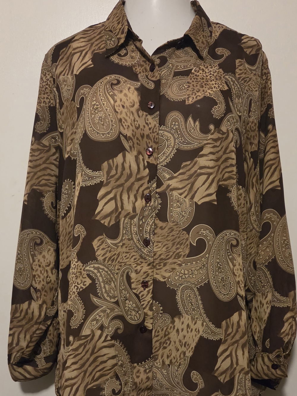 Bonworth XL Womens Brown Paisley & Animal Print Button-Up Shirt